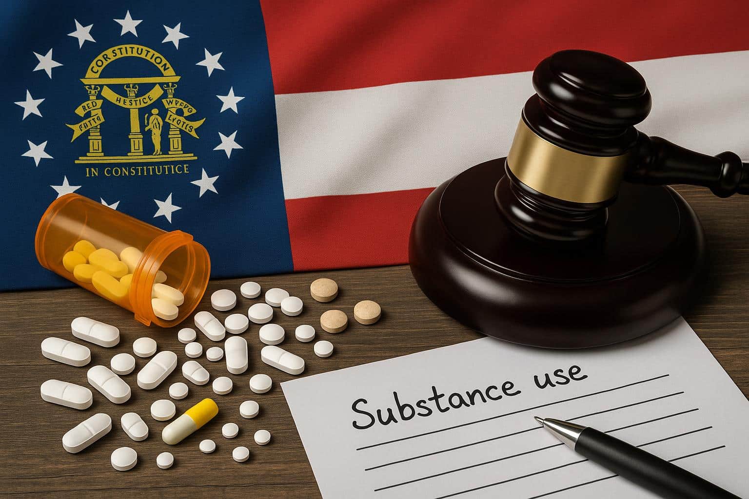 Georgia state map with healthcare symbols highlighting substance use response initiatives