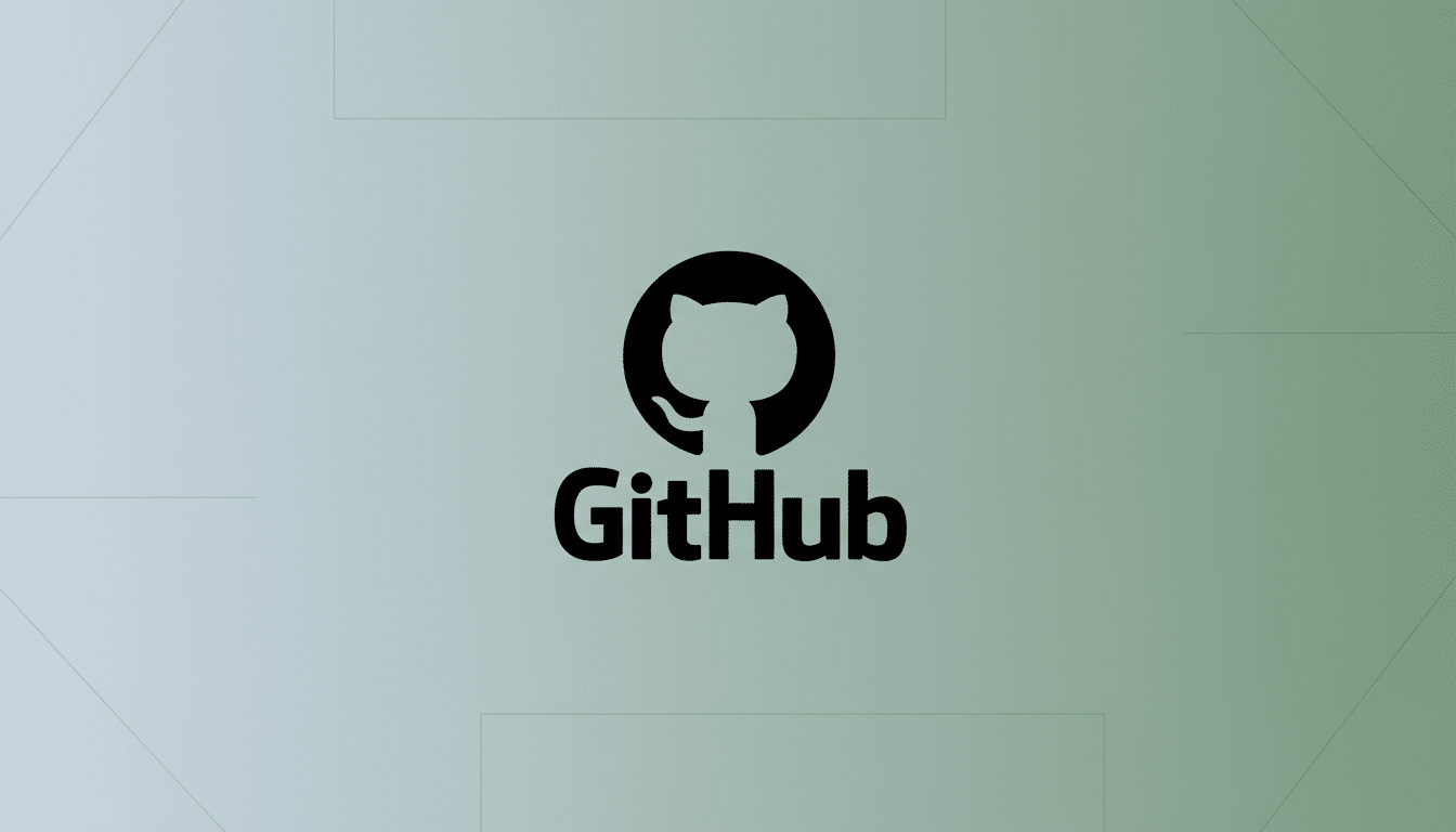 The GitHub logo, featuring a black octocat icon above the word GitHub, centered on a professional 16:9 aspect ratio background with a subtle green and gray gradient and soft geometric patterns.
