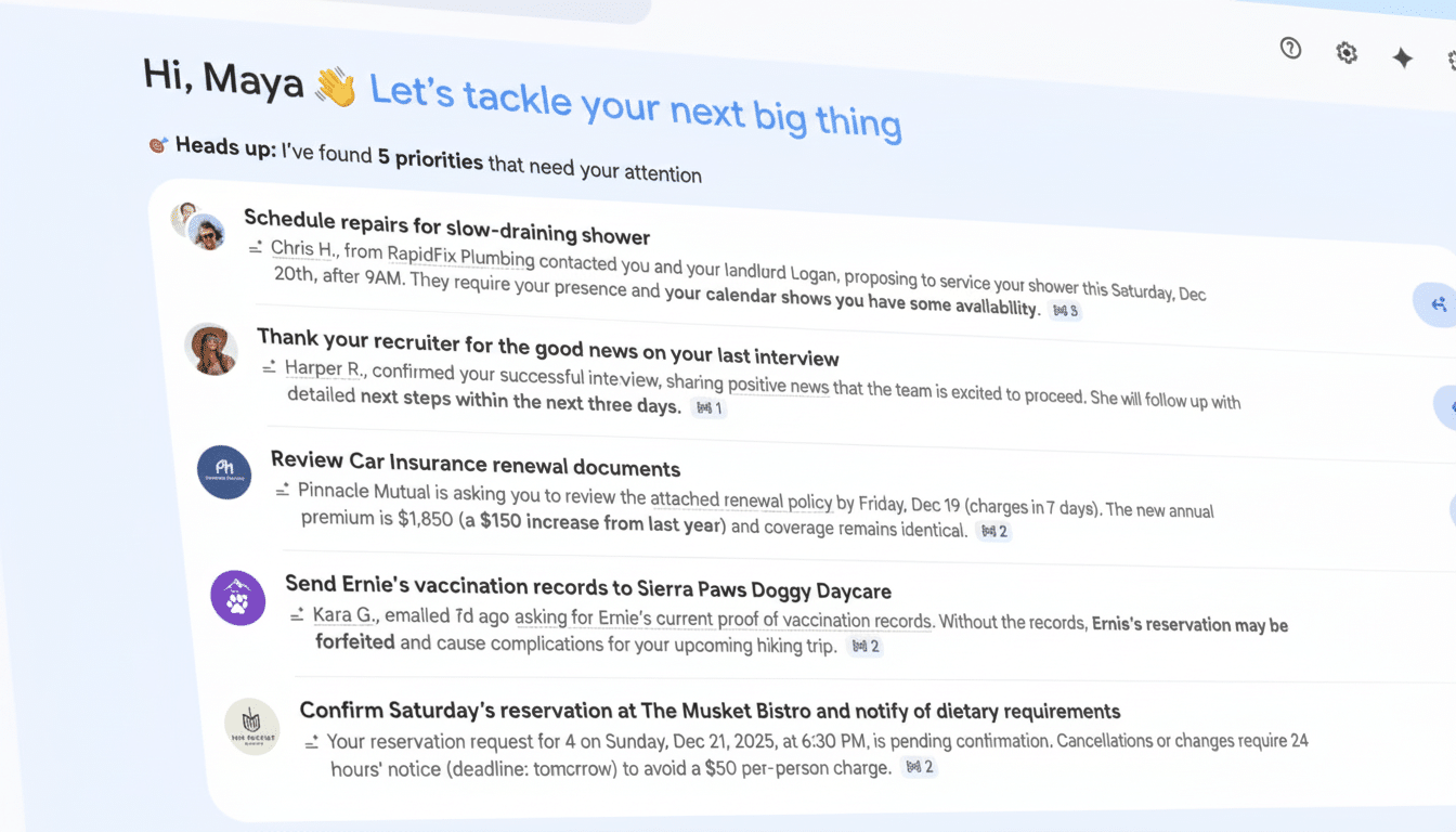 A screenshot of an email inbox with five priority messages displayed.