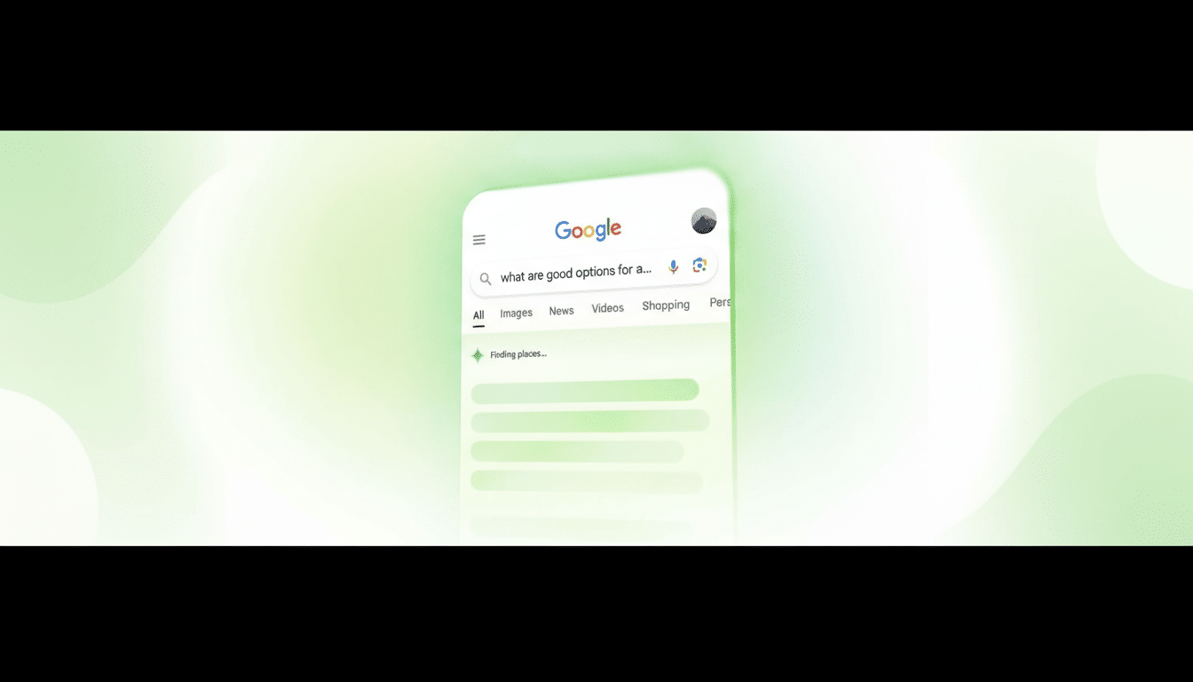 A Google search interface on a smartphone, resized to a 16:9 aspect ratio with a professional, clean presentation.
