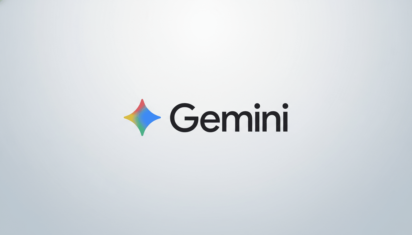 The Gemini logo, featuring a colorful, four-pointed star icon to the left of the word Gemini in black text, presented on a professional light gray gradient background.
