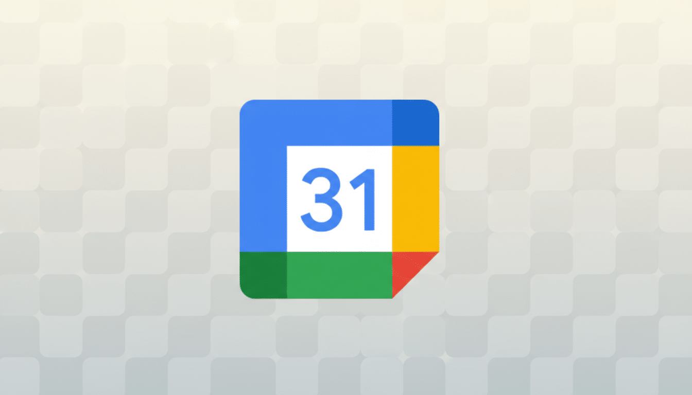 The Google Calendar app icon, featuring a blue, yellow, green, and red square with the number 31 in blue on a white background, set against a subtle, light gray patterned background.
