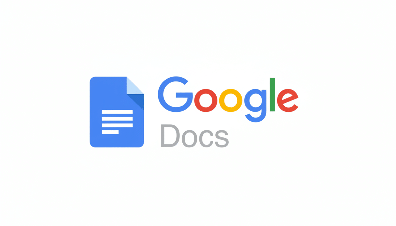 The Google Docs logo, featuring a blue document icon with lines representing text, next to the word Google in its characteristic multi-colored font and Docs in gray, all on a white background.