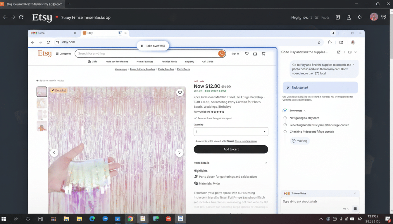 Google Chrome browser window featuring Gemini Auto Browse AI