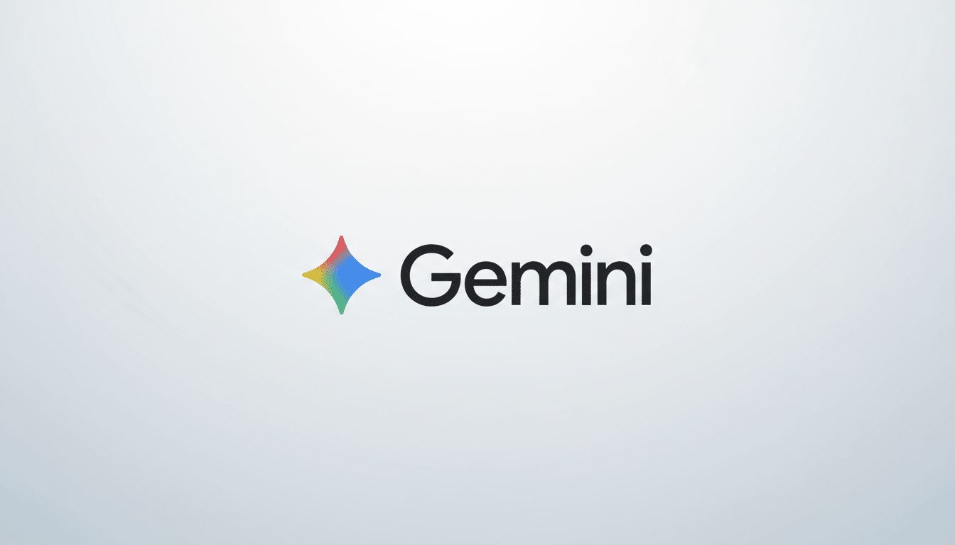 The Gemini logo, featuring a colorful, four-pointed star icon to the left of the word Gemini in black text, presented on a professional light gray gradient background.