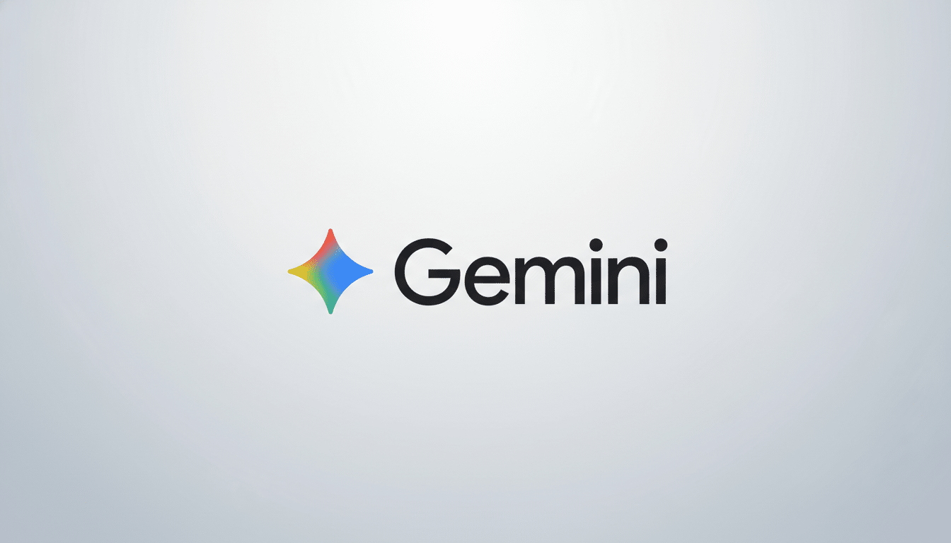 The Gemini logo, featuring a colorful, four-pointed star icon to the left of the word Gemini in black text, set against a professional light gray background with a subtle gradient.