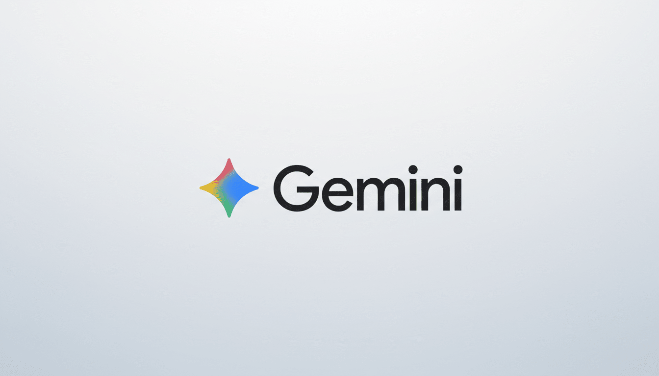 The Gemini logo, featuring a colorful, four-pointed star icon next to the word Gemini in black text, presented on a subtle gradient background.