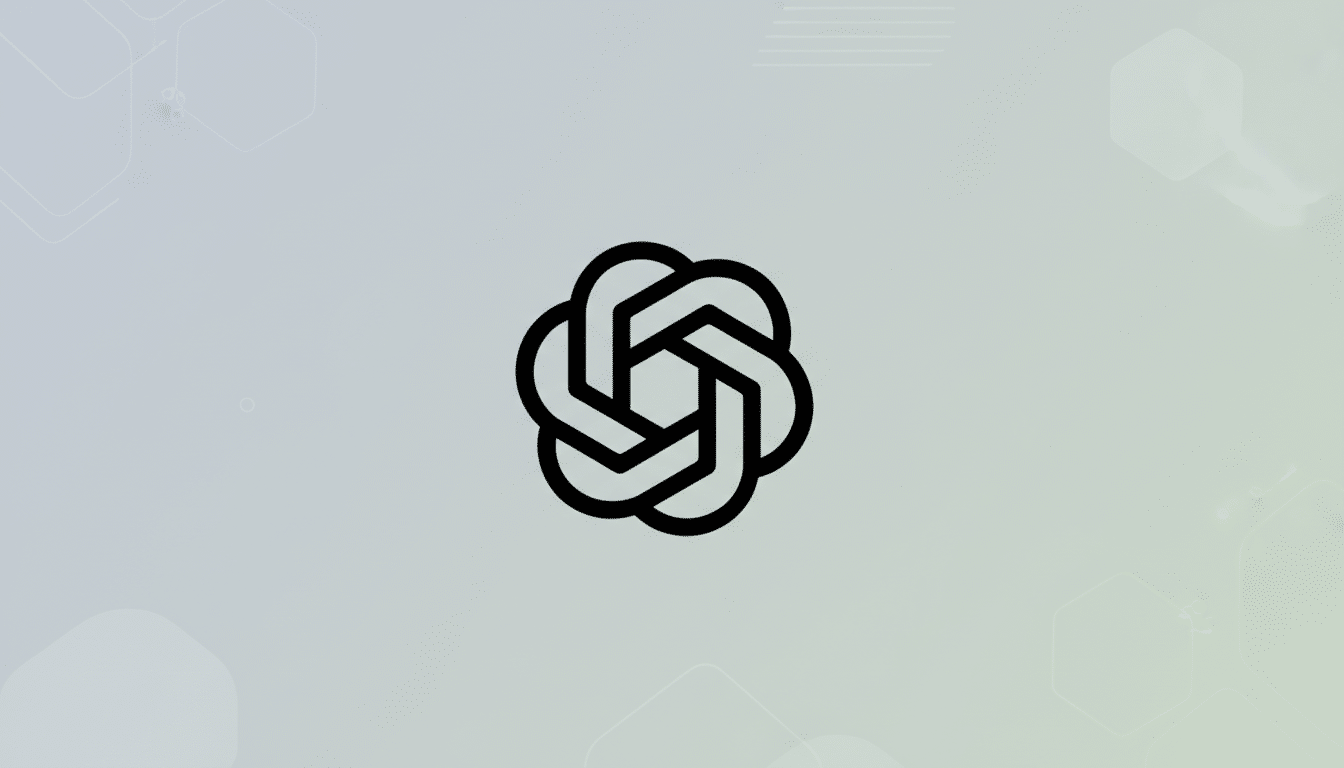 A black, stylized knot-like logo with six interwoven loops forming a hexagonal shape in the center, set against a professional flat design background with soft gray and green gradients and subtle geometric patterns.