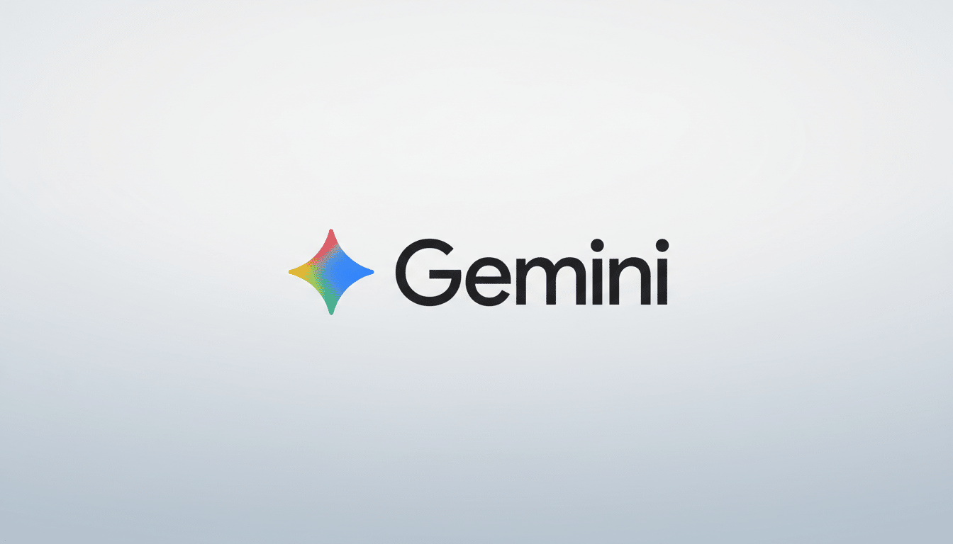 The Gemini logo, featuring a colorful, four-pointed star icon to the left of the word Gemini in black text, set against a professional flat design background with a soft gradient.