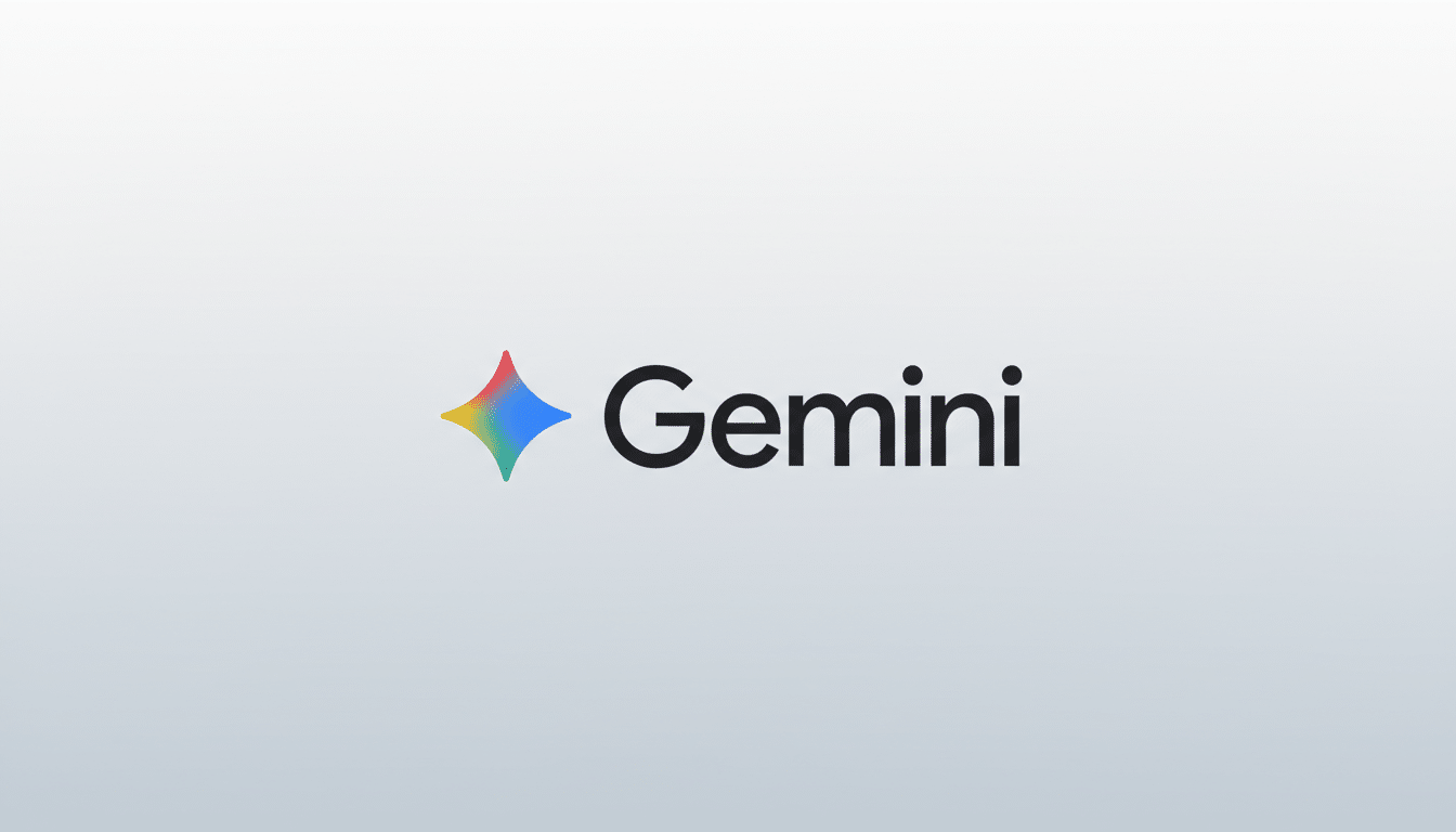 The Gemini logo, featuring a colorful, four-pointed star icon to the left of the word Gemini in black text, set against a subtle light gray gradient background.