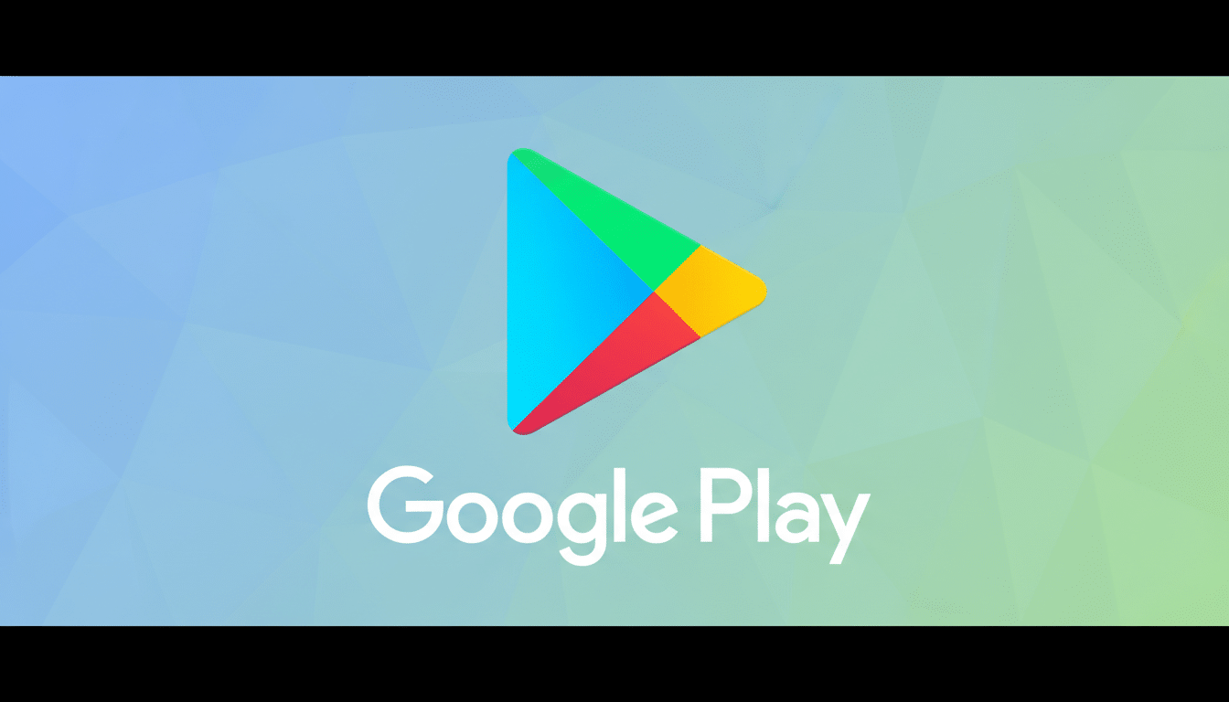 The Google Play logo and text on a professional flat design background with soft patterns and gradients.