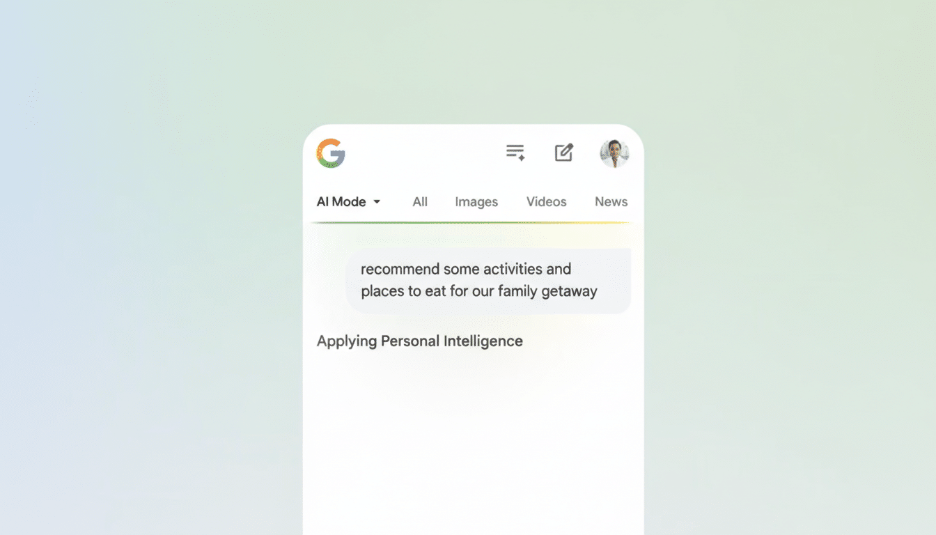 Google Search interface highlighting new personal intelligence AI features