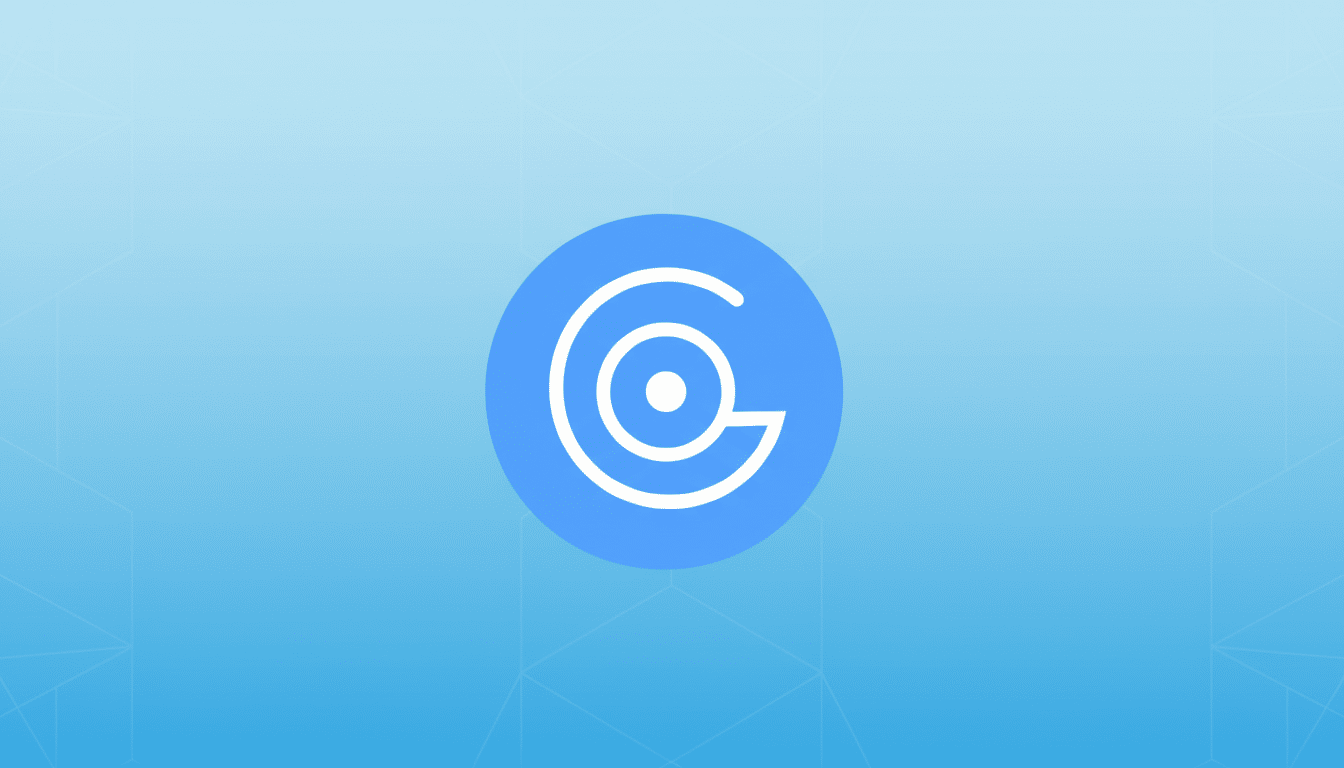 A light blue circular logo with a white stylized Co or Go design in the center, set against a professional light blue gradient background with subtle geometric patterns.