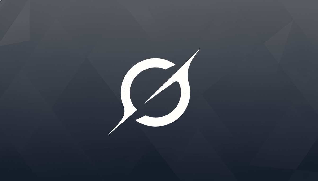 A white stylized letter O with a diagonal slash through it, set against a professional dark grey background with subtle geometric patterns.