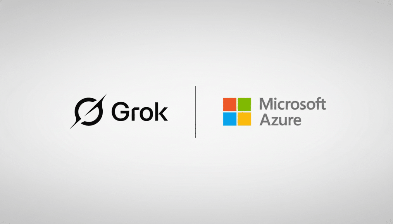 The Grok logo and the Microsoft Azure logo are displayed side-by-side on a light gray background, separated by a vertical line.