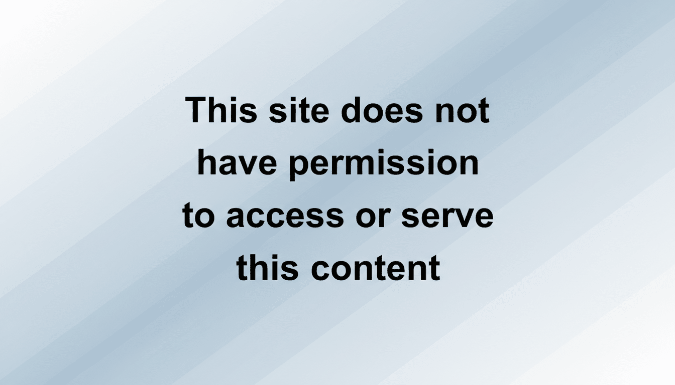 The text This site does not have permission to access or serve this content in black font on a white background with a subtle blue and gray striped pattern.