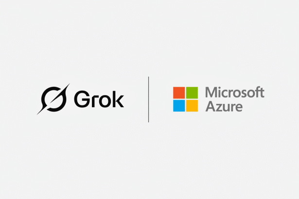 The Grok logo and the Microsoft Azure logo are displayed side-by-side on a light gray background, separated by a vertical line.