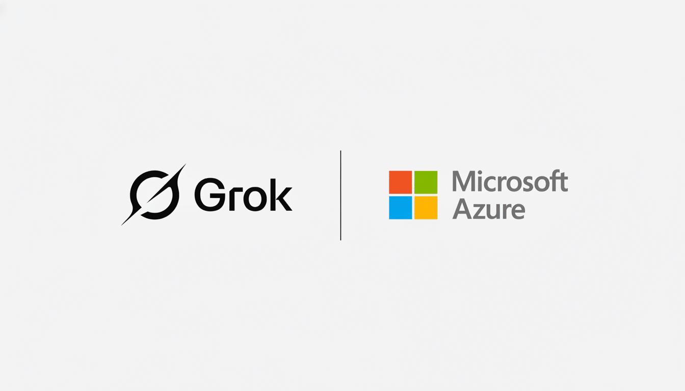 The Grok logo and the Microsoft Azure logo are displayed side-by-side on a light gray background, separated by a vertical line.