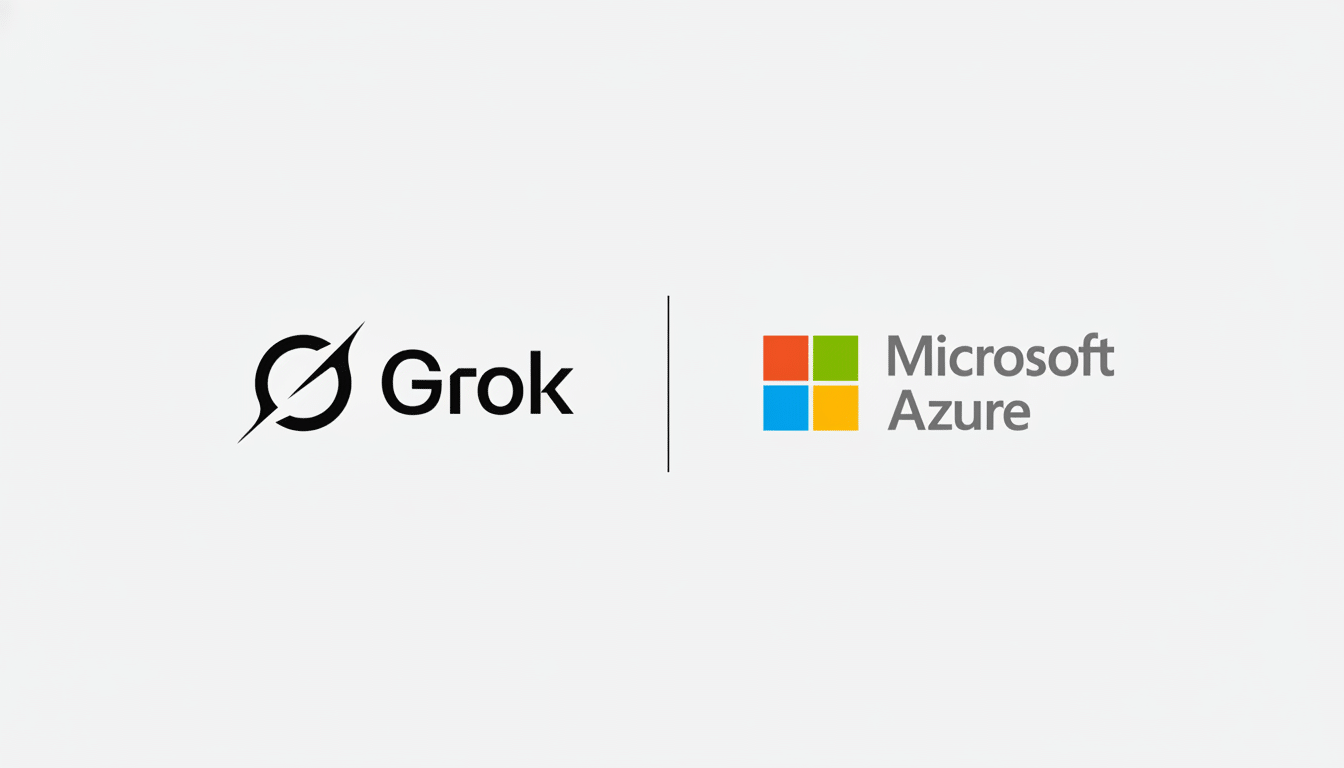 The Grok logo and the Microsoft Azure logo are displayed side-by-side on a light gray background, separated by a vertical line.