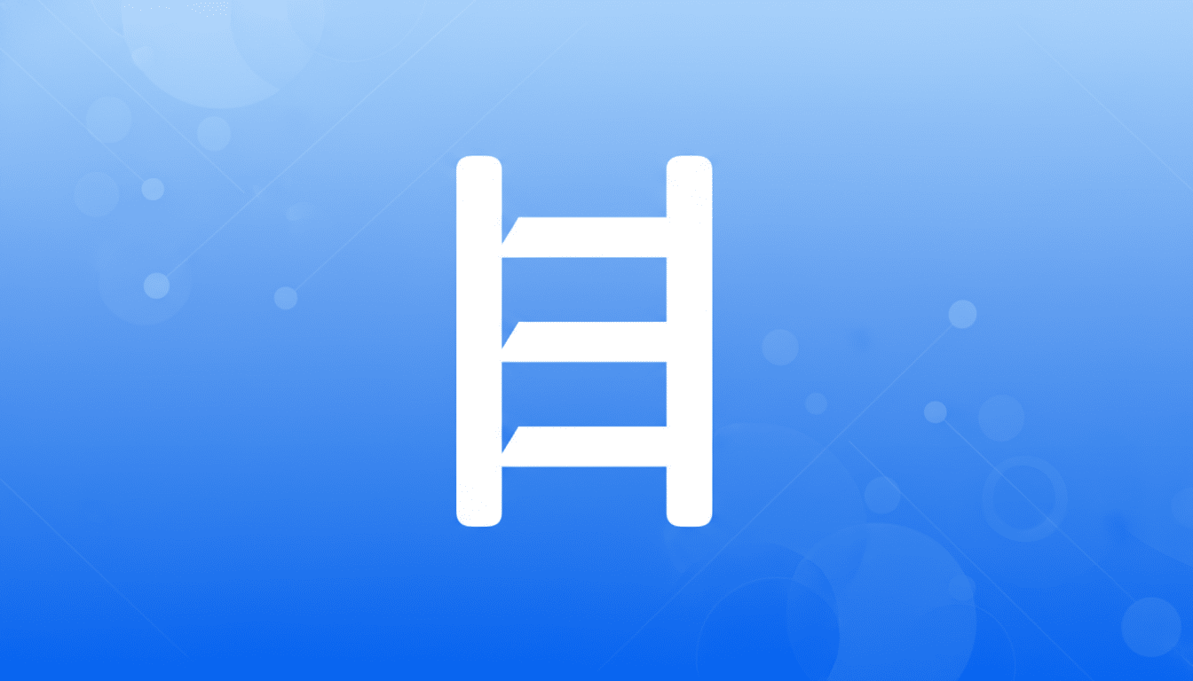 A white ladder icon on a blue background with a subtle gradient and soft, abstract patterns.