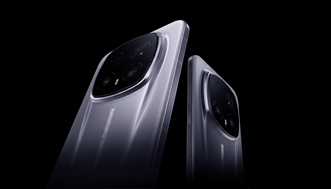 Two smartphones with prominent camera modules are shown against a dark background, resized to a 16:9 aspect ratio.