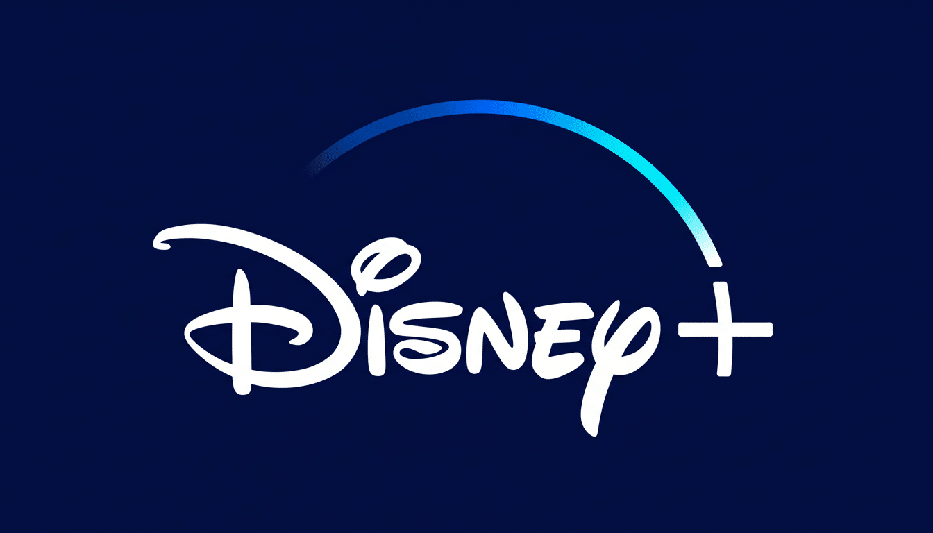 The Disney+ logo, featuring the word Disney in a classic script font with a blue gradient arc above it, and a plus sign next to Disney, all set against a dark blue background.