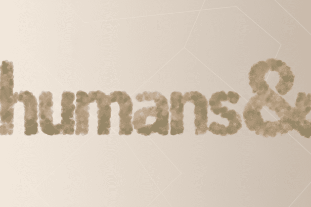 The word humans followed by an ampersand, rendered in a textured, bubble-like font, set against a professional flat design background with subtle geometric patterns and a soft gradient.