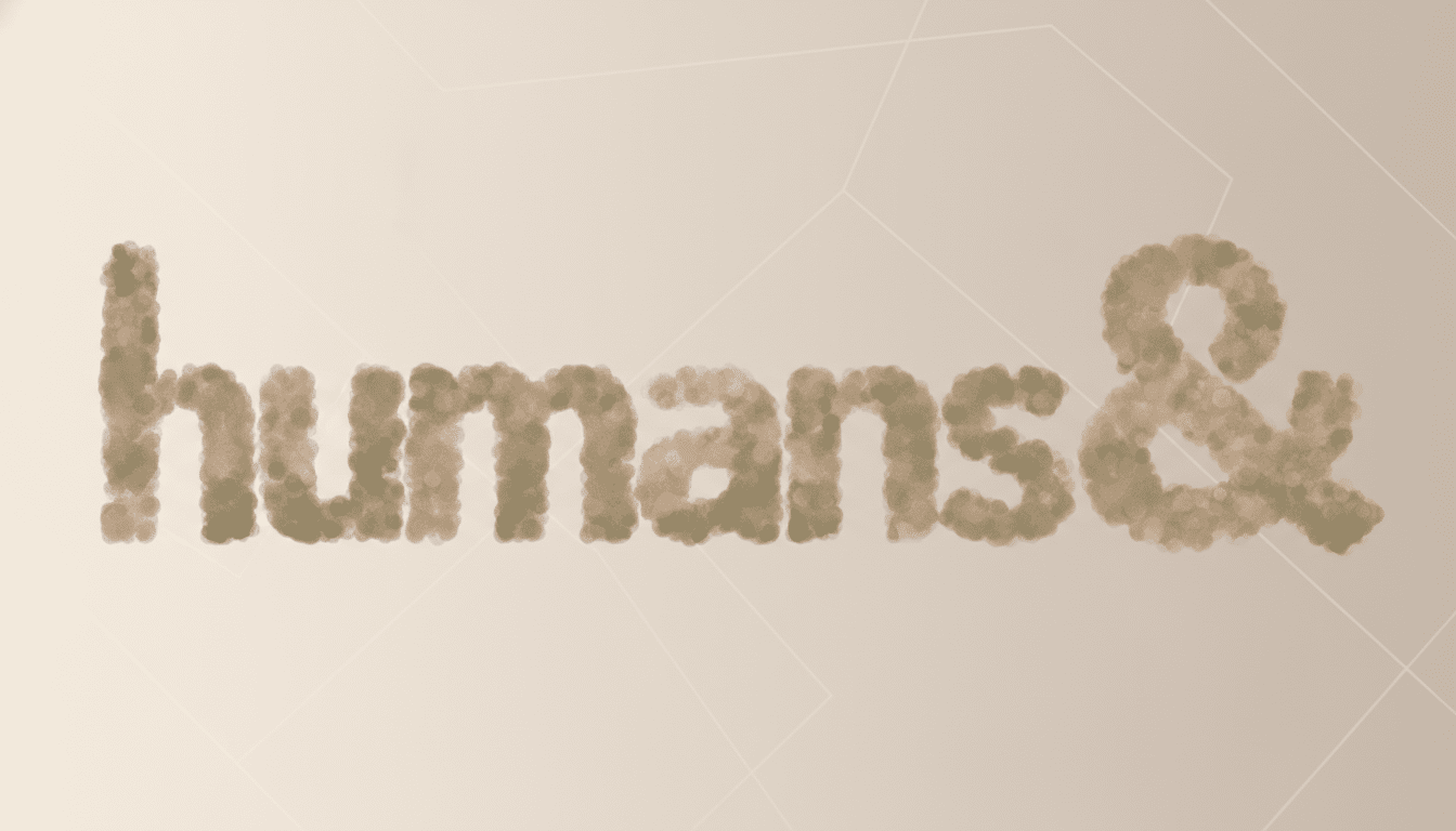 The word humans followed by an ampersand, rendered in a textured, bubble-like font, set against a professional flat design background with subtle geometric patterns and a soft gradient.