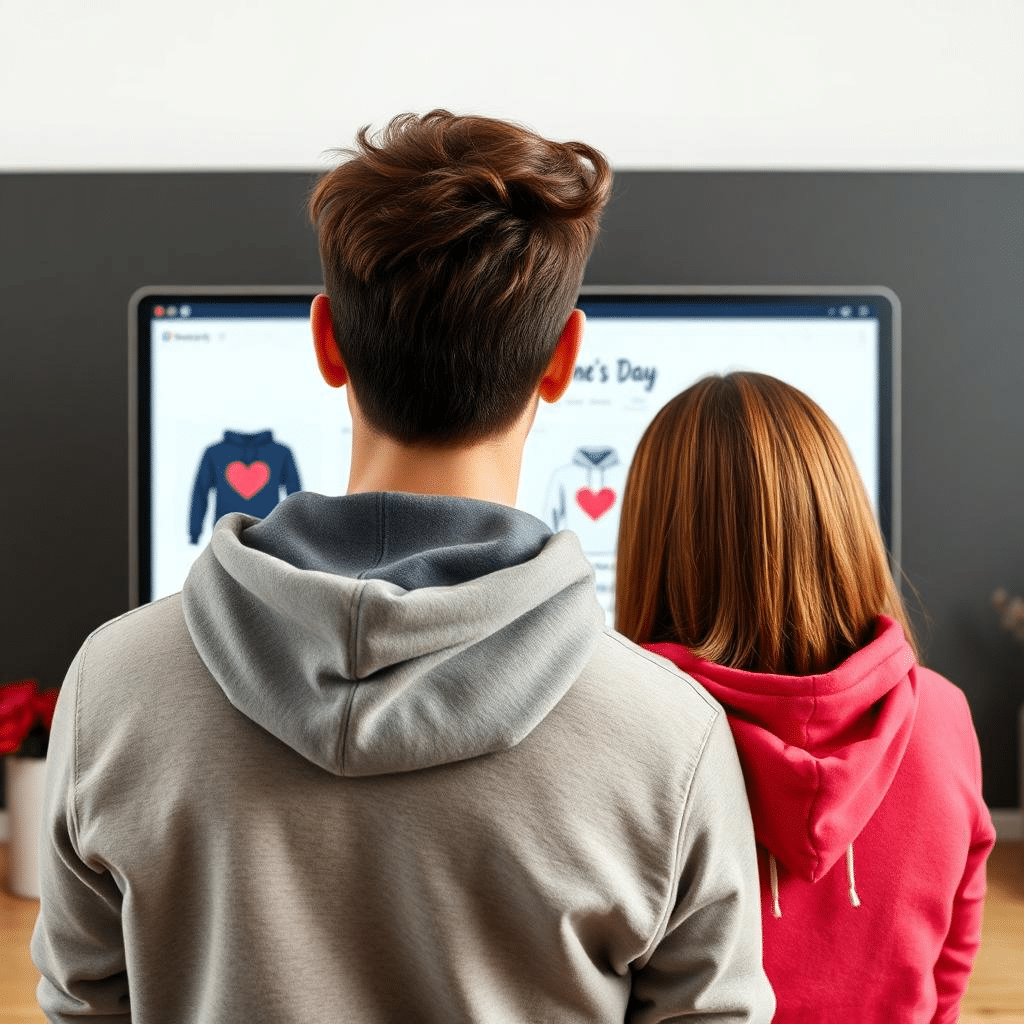 Couple designing Valentine's hoodies