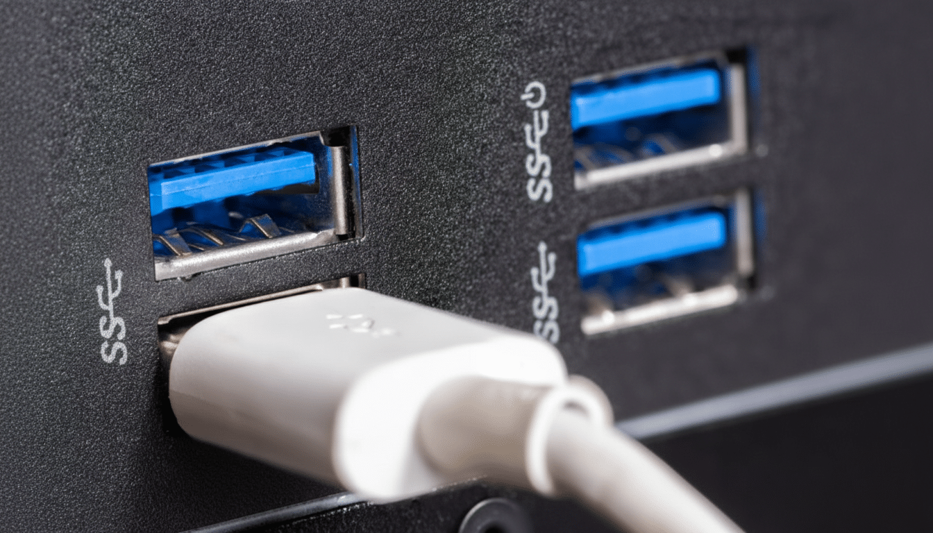 Blue USB ports indicating 5 Gbps USB 3.0 SuperSpeed