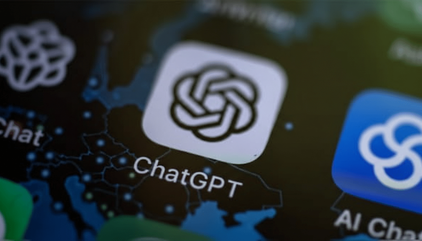 A close-up of a smartphone screen displaying the ChatGPT app icon and name, with other app icons blurred in the background.