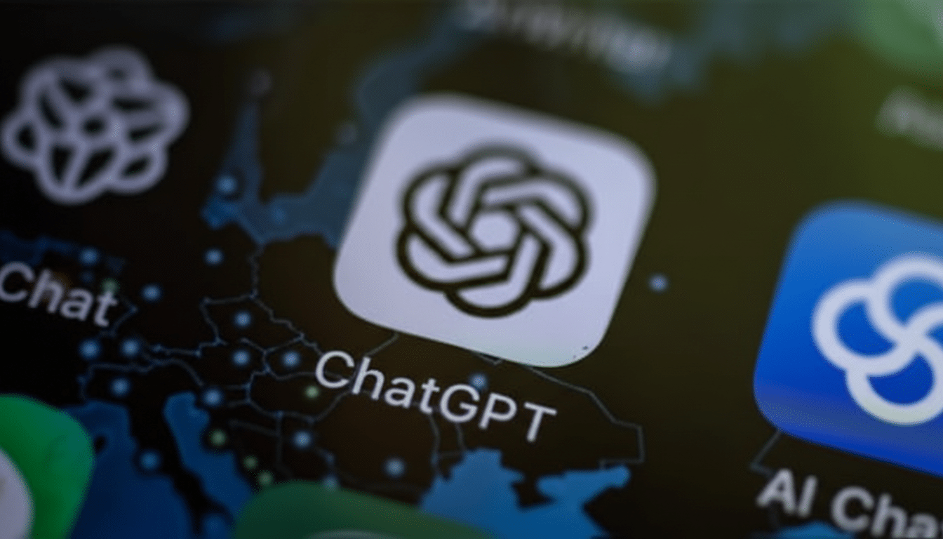 A close-up of a smartphone screen displaying the ChatGPT app icon and name, with other app icons blurred in the background.