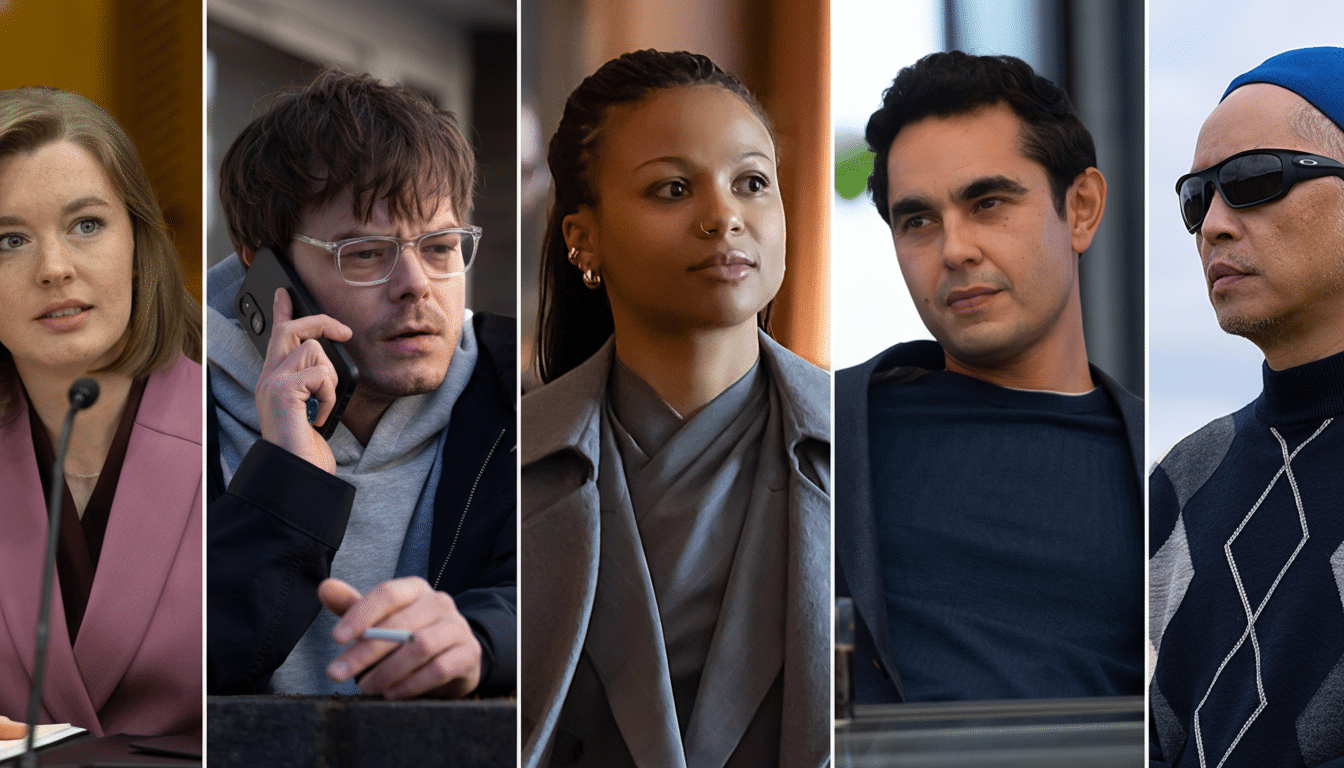 A collage of five individuals, each in a separate frame, resized to a 16:9 aspect ratio.