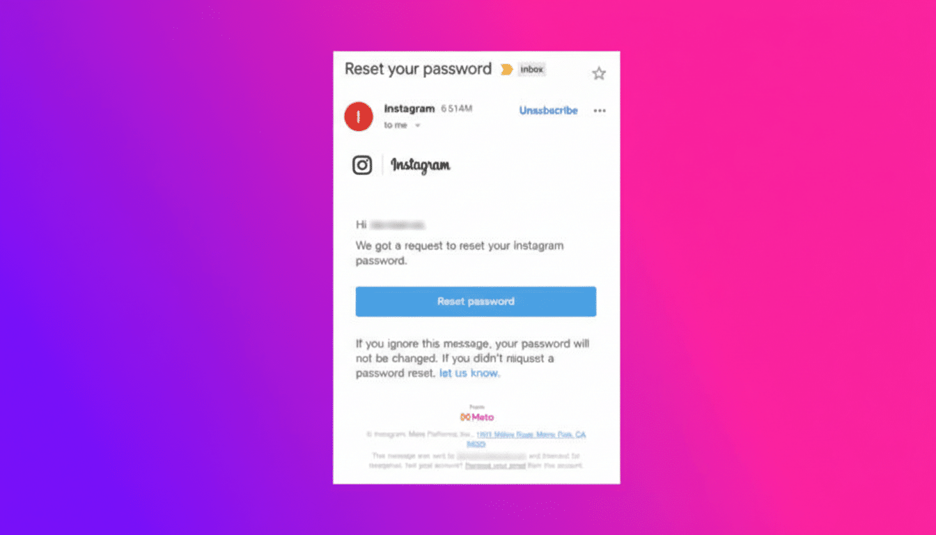 Instagram logo with password reset email alerts amid denied breach claims