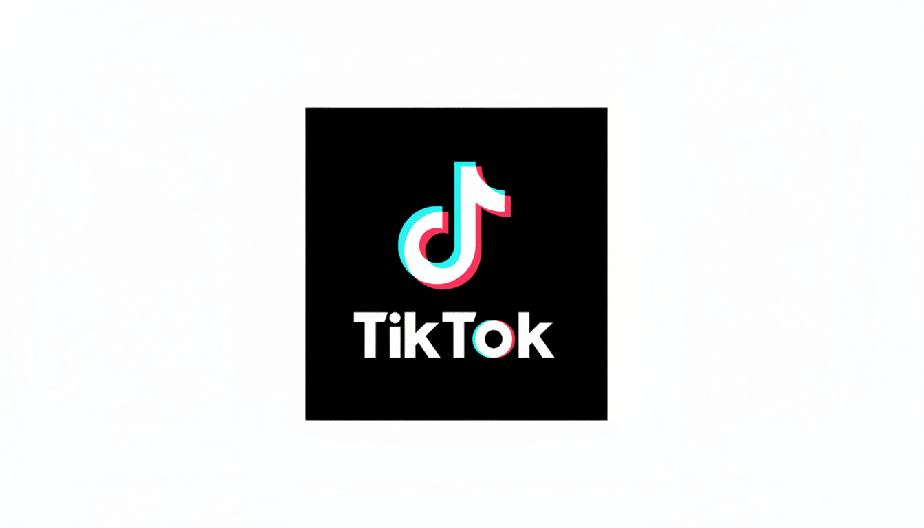 The TikTok logo, featuring a white musical note icon with cyan and red shadows, and the word TikTok in white text below it, all centered on a black square, set against a clean white background.