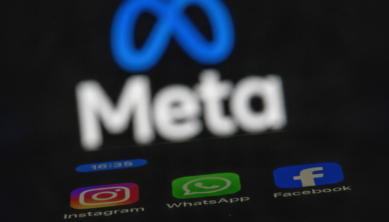 The Meta logo and the Instagram, WhatsApp, and Facebook app icons are displayed on a screen.