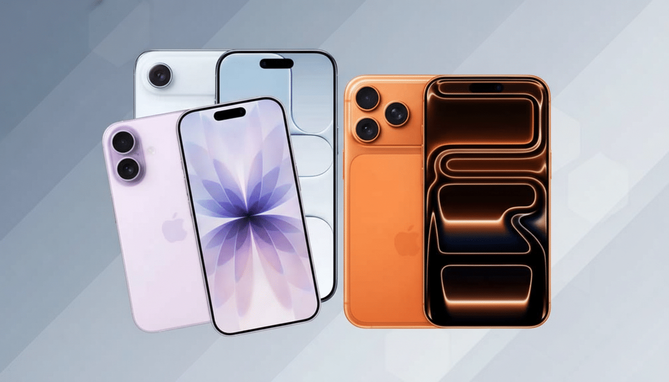 A professional image of four smartphones in various colors, including light purple, white, light blue, and orange, arranged on a soft gradient background.