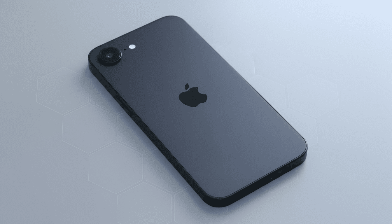 Apple iPhone 17e render highlighting Dynamic Island display feature