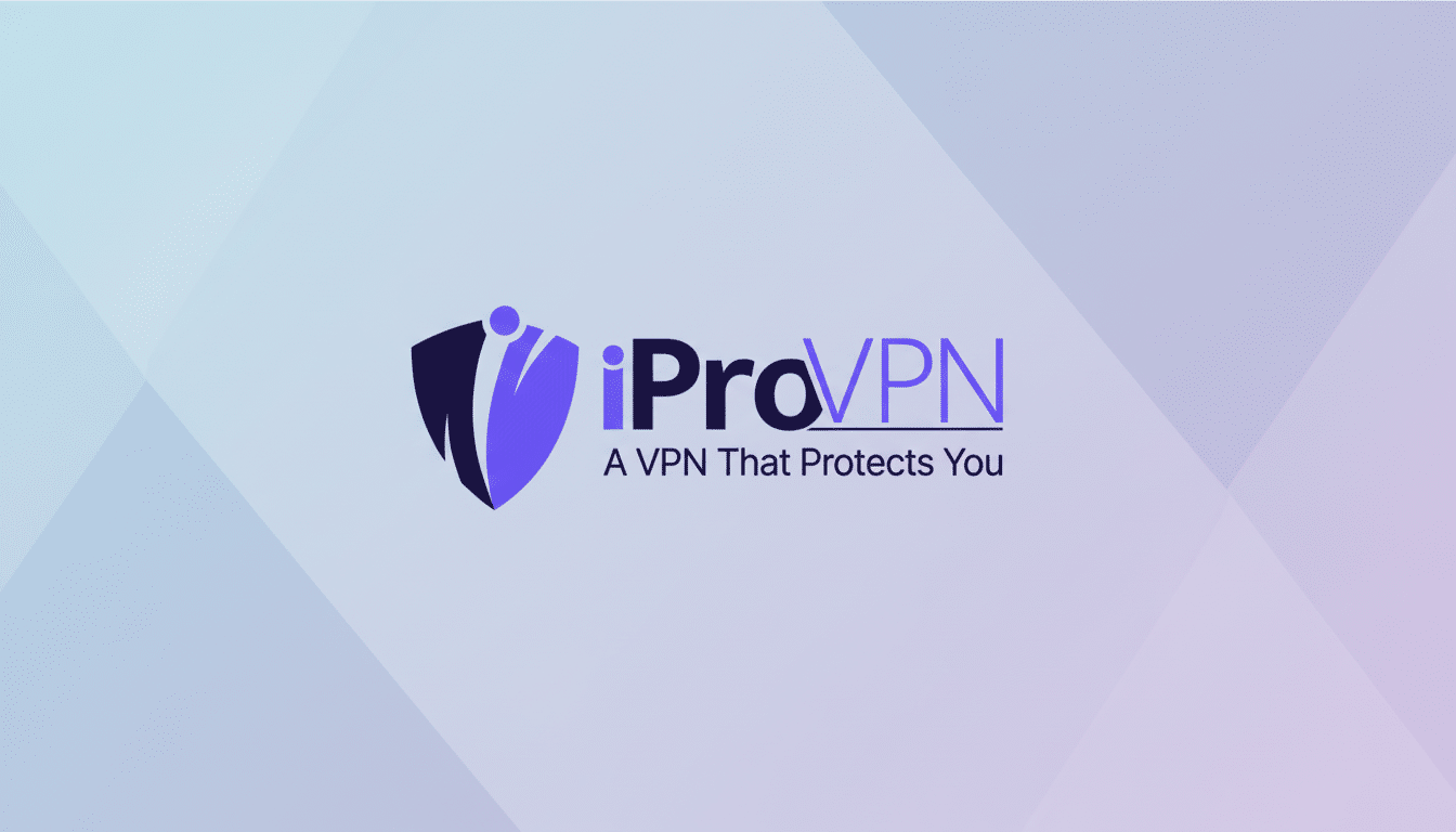 The iProVPN logo, featuring a shield icon in shades of purple and blue, with the text iProVPN in dark and light purple, and the tagline A VPN That Protects You below, all set against a professional flat design background with soft geometric patterns and gradients in light purple and blue.