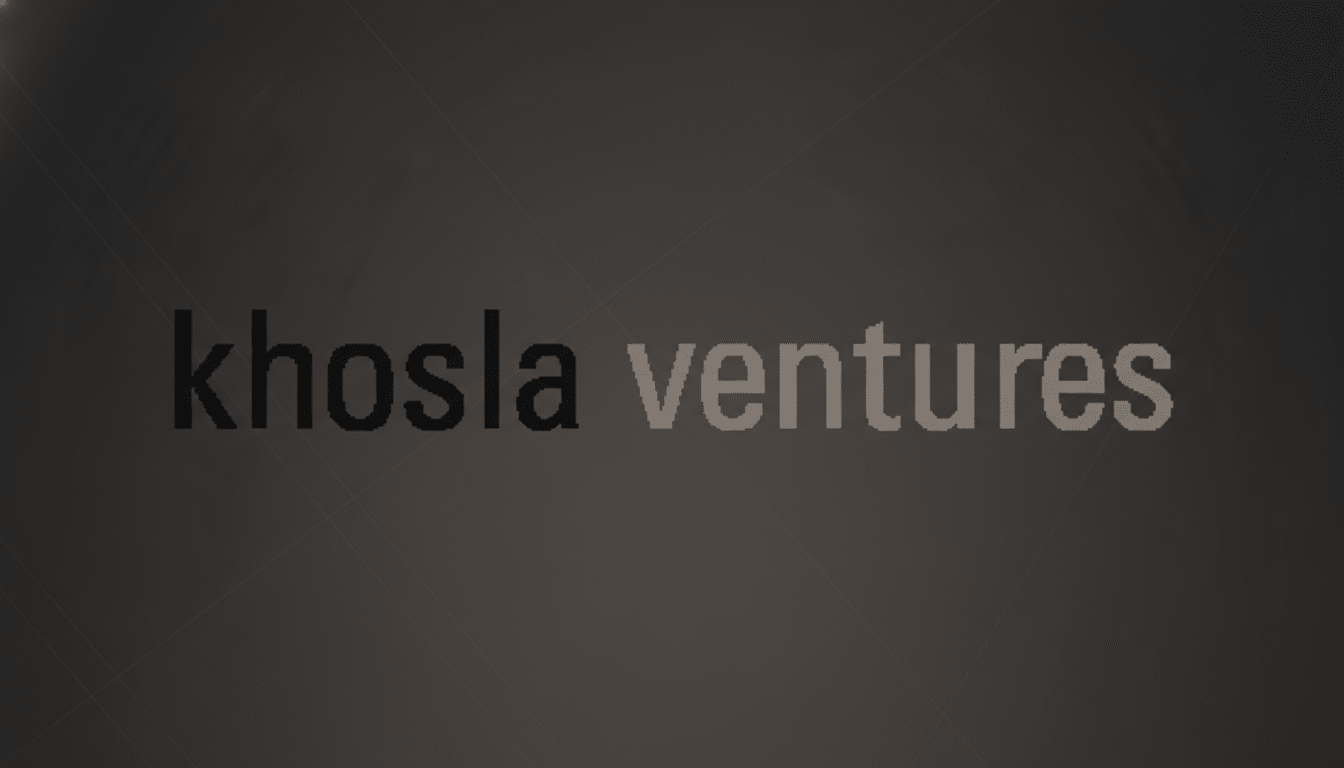 The Khosla Ventures logo, featuring khosla in dark gray and ventures in light gray, set against a professional dark gray background with subtle light patterns.