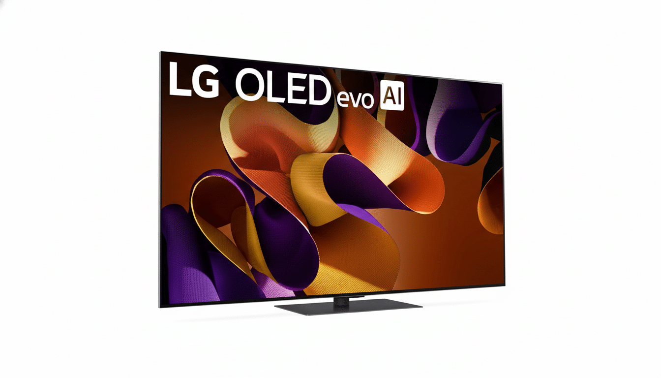 A professionally enhanced LG OLED evo AI television, resized to a 16:9 aspect ratio, presented on a clean white background.