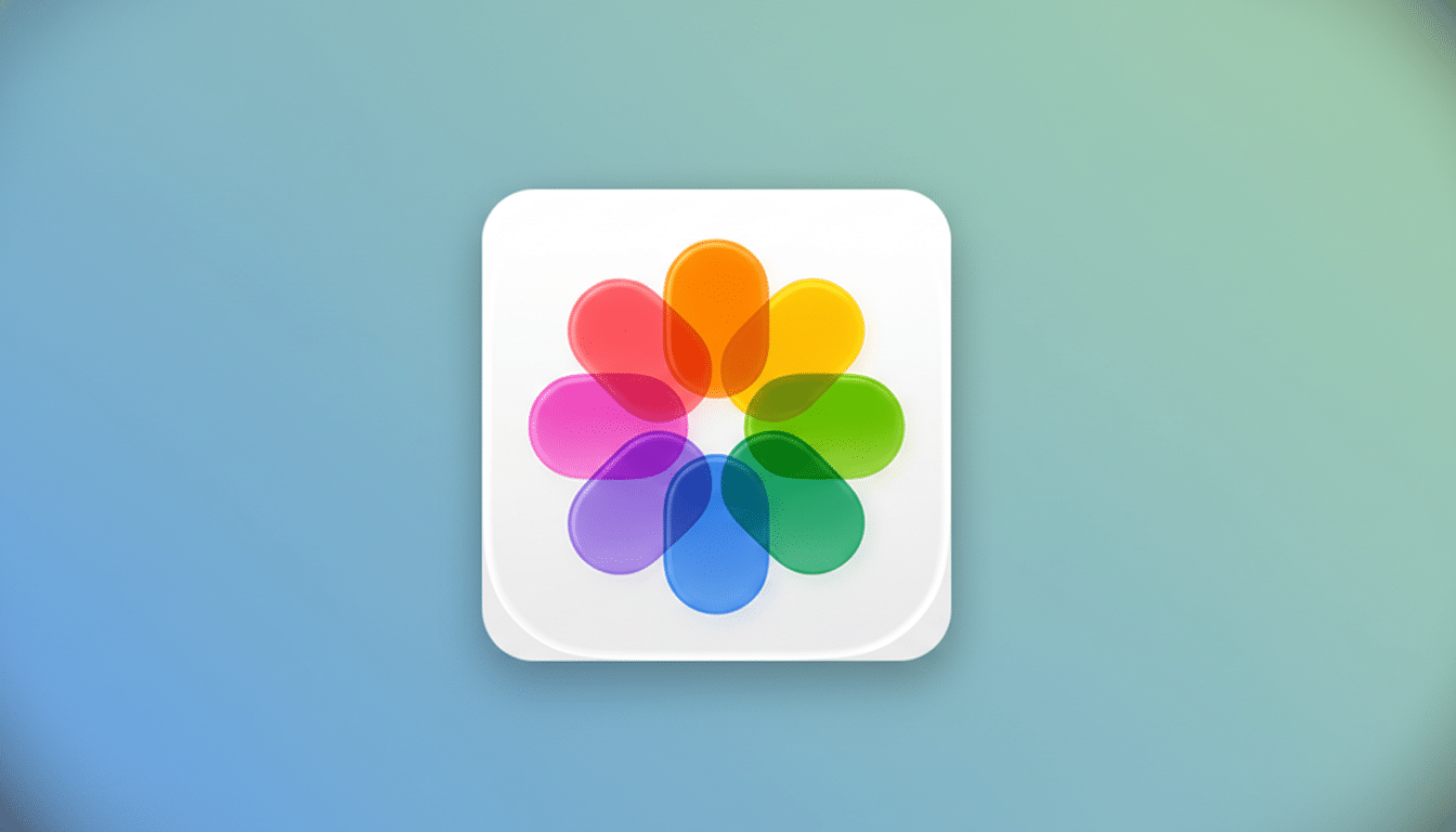 A 16:9 aspect ratio image of a colorful flower-like icon with translucent petals in shades of red, orange, yellow, green, blue, and purple, set against a professional flat design background with a soft blue-green gradient.