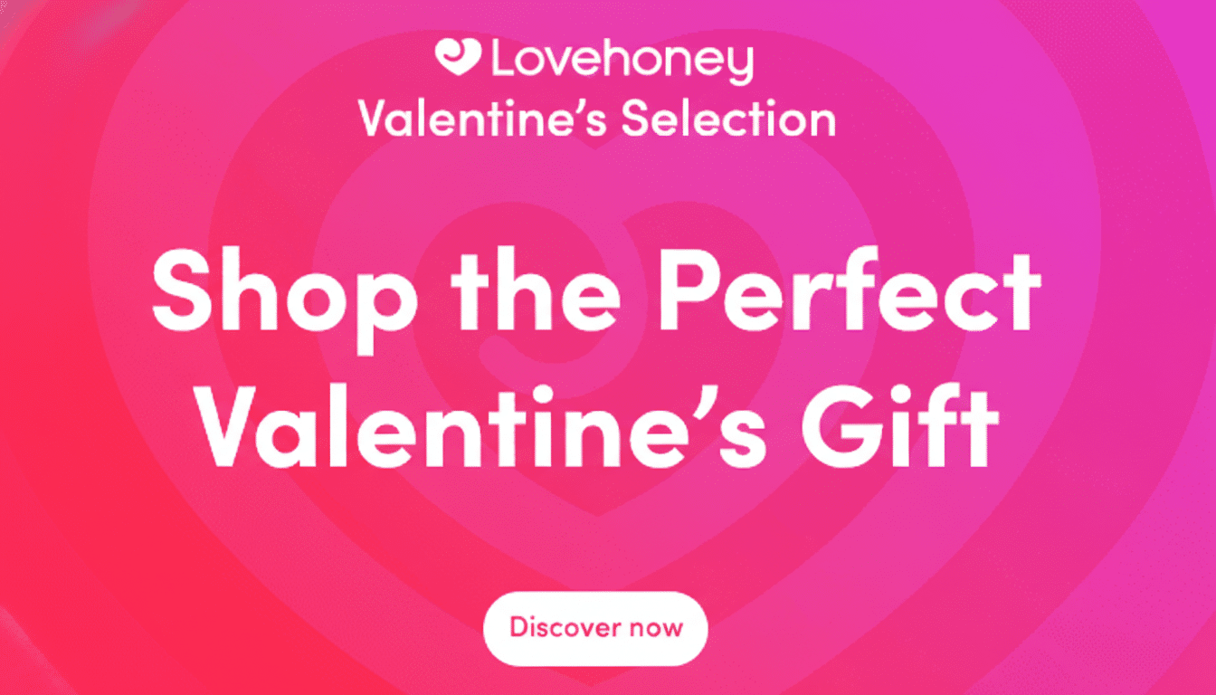 Lovehoney Valentines Day sale promo featuring up to 50% off romantic gifts