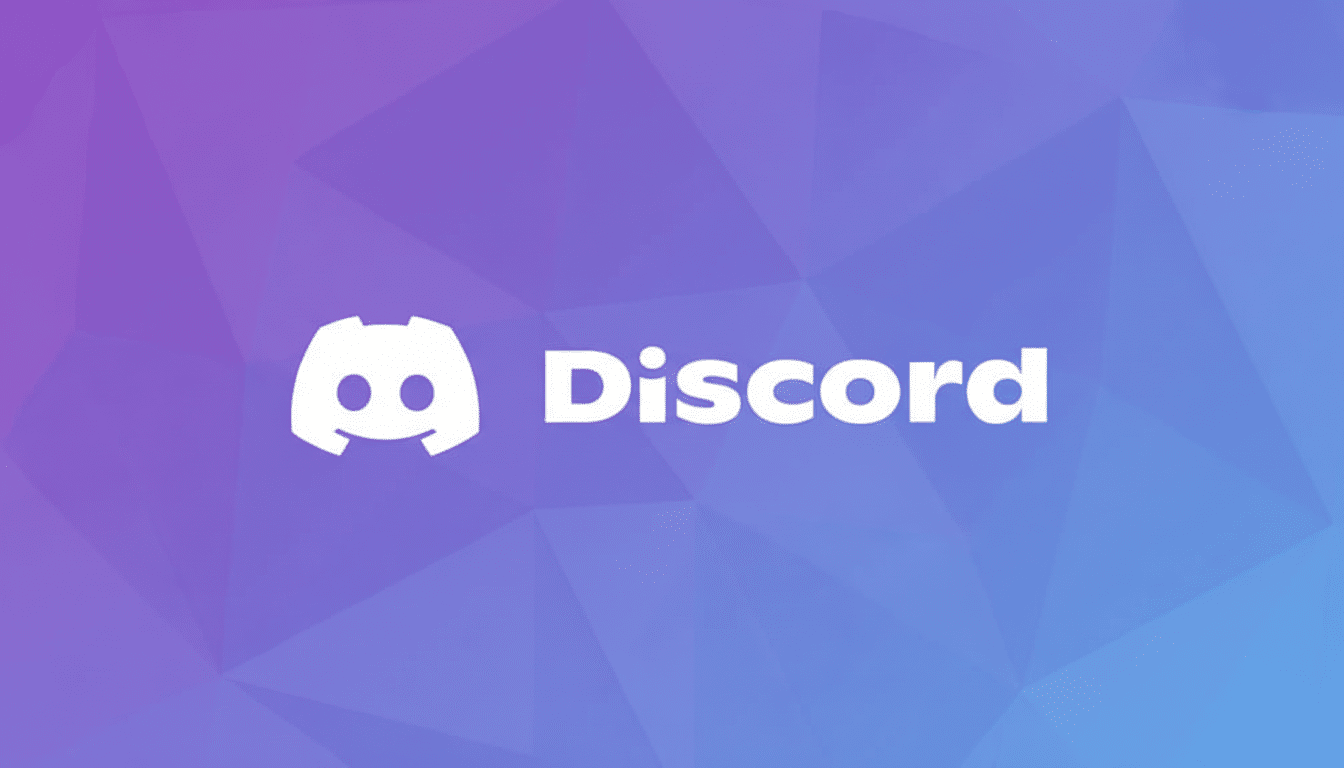 The Discord logo, featuring a white game controller icon and the word Discord in white text, set against a professional 16:9 aspect ratio background with a soft purple and blue gradient and subtle geometric patterns.
