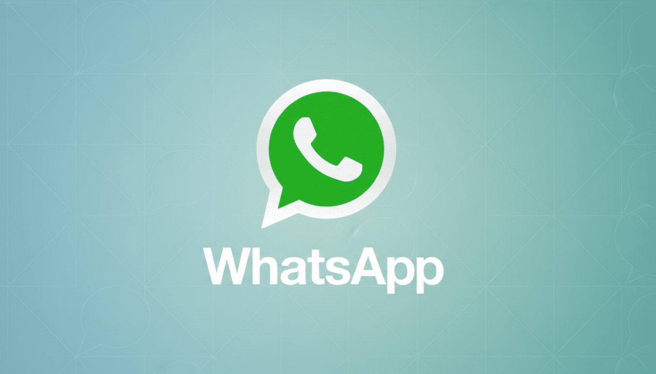The WhatsApp logo and name on a professional flat design background with soft patterns and a gradient.