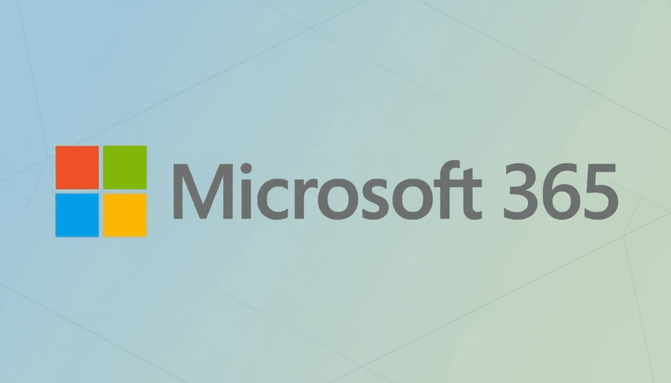 The Microsoft 365 logo, featuring the colorful Microsoft window icon and Microsoft 365 text, presented on a professional flat design background with soft blue and green gradients and subtle geometric patterns.