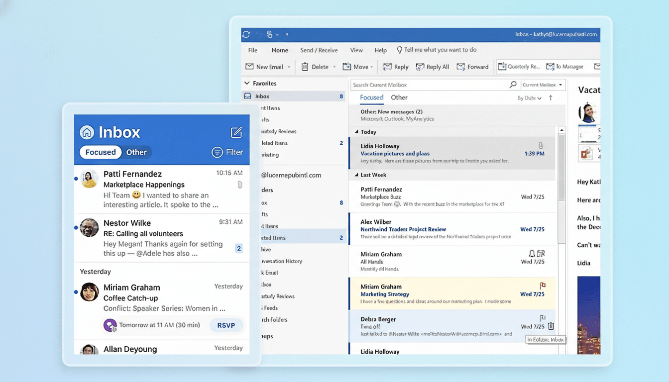 A professional, enhanced image of an email client interface, resized to a 16:9 aspect ratio. The original background is maintained, and the email client windows are presented cleanly without reflections or dramatic changes.