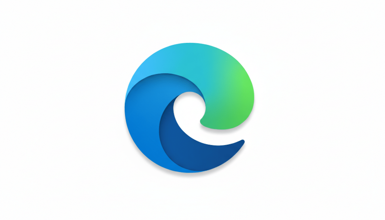 The Microsoft Edge logo, a stylized wave in shades of blue and green, centered on a white background with a 16:9 aspect ratio.