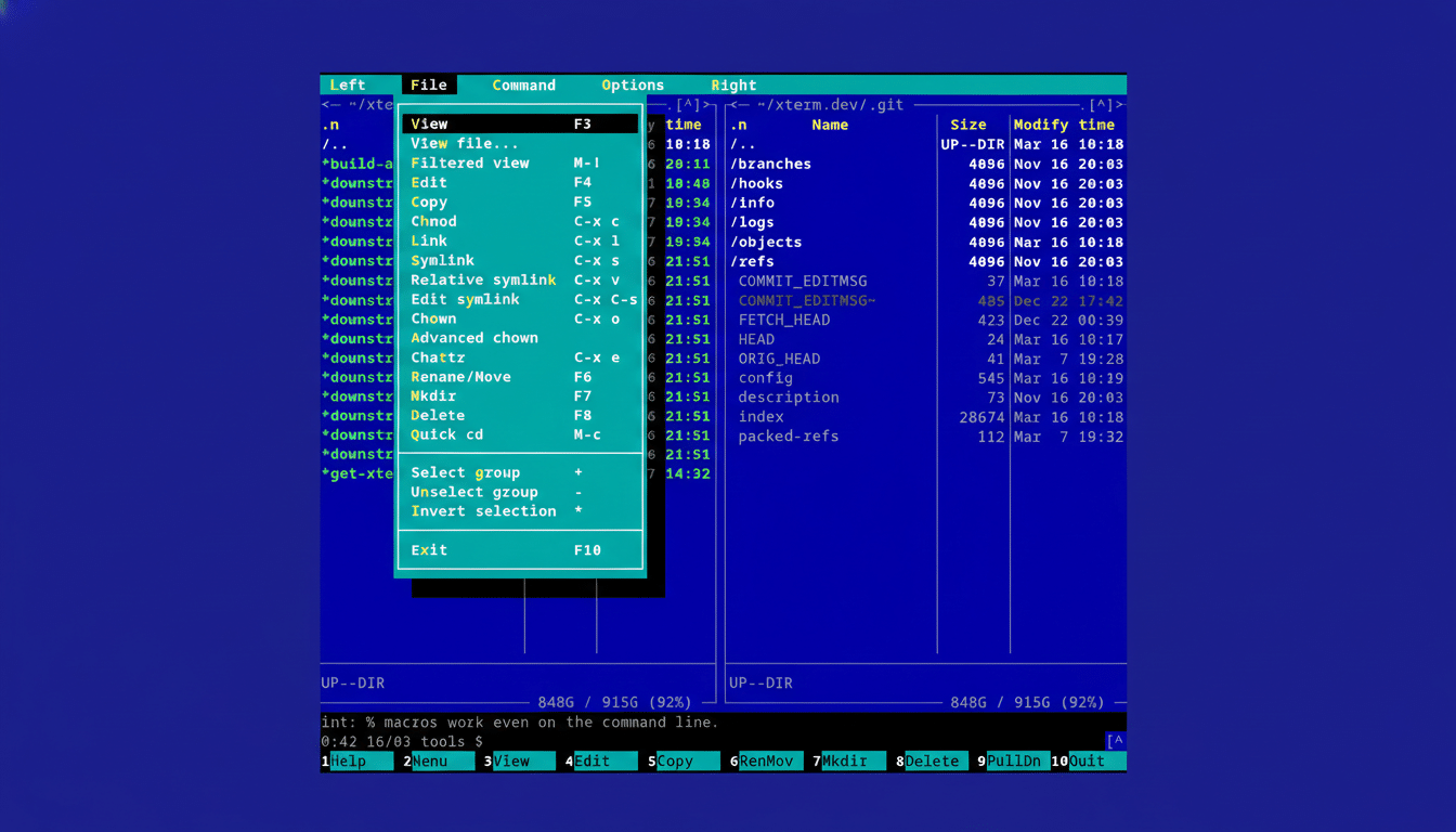 A screenshot of a file manager interface with a dropdown menu open, resized to a 16:9 aspect ratio.
