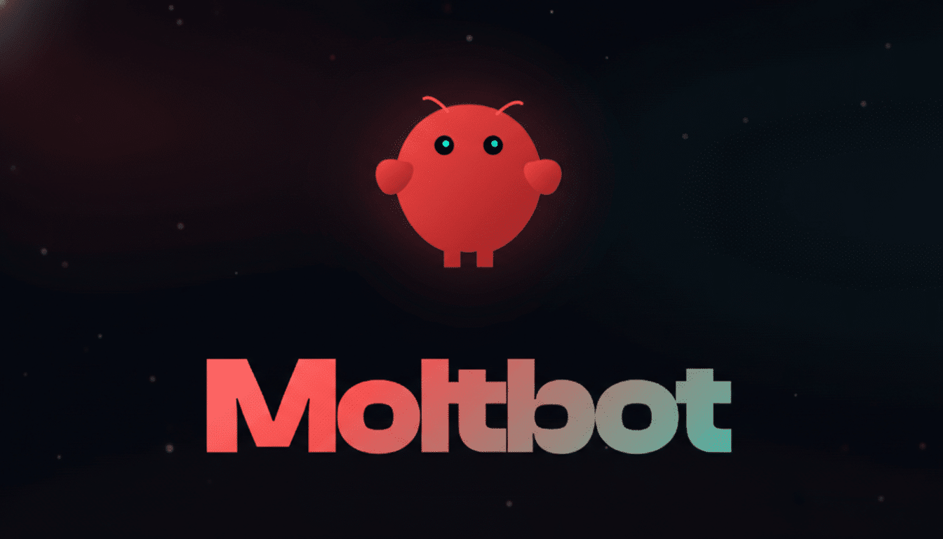 The Moltbot logo, featuring a red, bug-like character with blue eyes above the word Moltbot in a gradient from red to teal, all set against a dark, starry background.